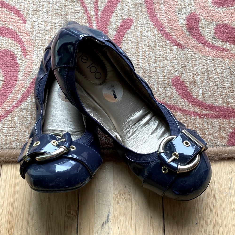 Me too navy buckled flats